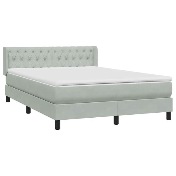 vidaXL Boxspringbett mit Matratze Hellgrau 160x210 cm Samt