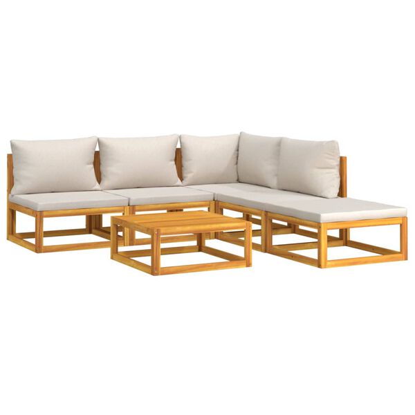 vidaXL 6-tlg. Garten-Lounge-Set mit Hellgrauen Kissen Massivholz