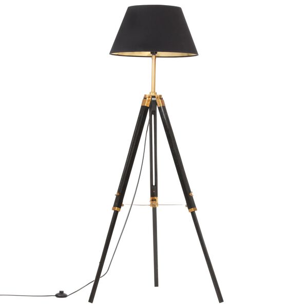 vidaXL Stativlampe Schwarz und Golden Teak Massivholz 141 cm