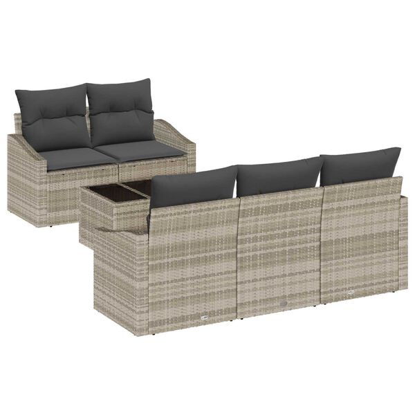 vidaXL Sofa Set mit Kissen mit Kissen 6 pcs Hellgrau Poly-Rattan