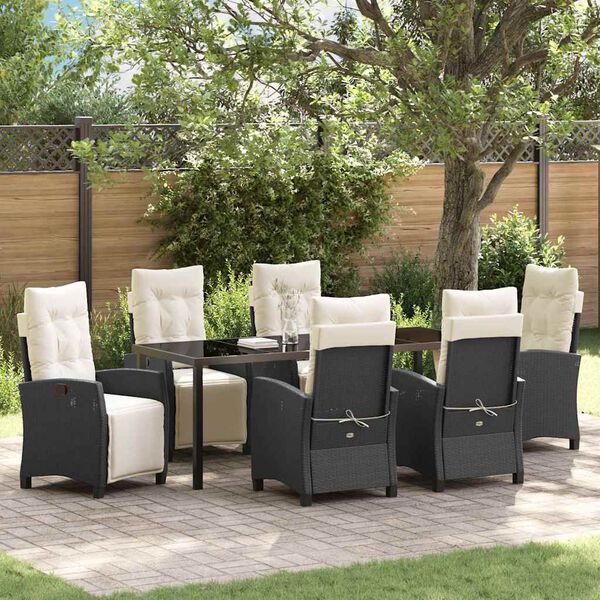 vidaXL Garten Essgruppe mit Kissen 7 pcs Schwarz Poly-Rattan
