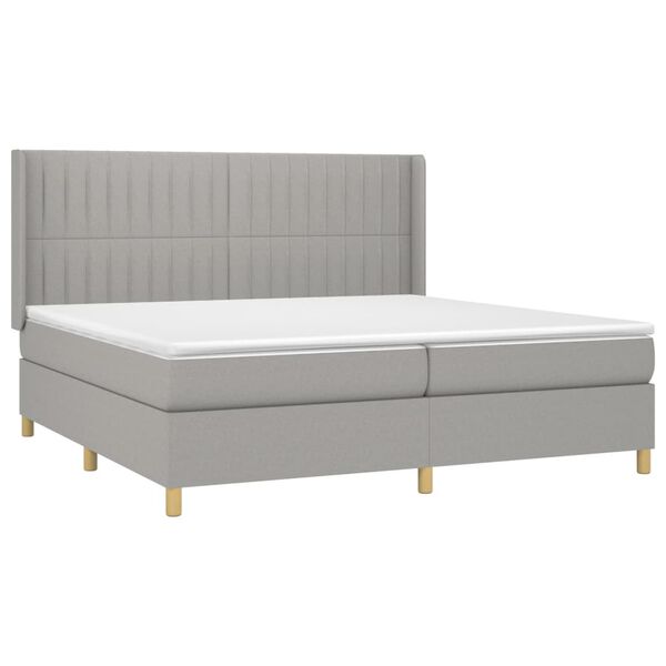 vidaXL Boxspringbett mit Matratze & LED Hellgrau 200x200 cm Stoff
