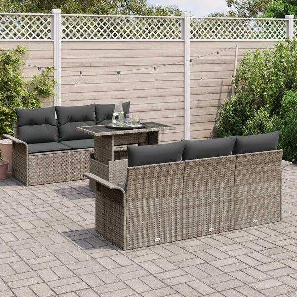 vidaXL Gartensofa-set mit Kissen mit Speicher 7 pcs Grau Poly Rattan