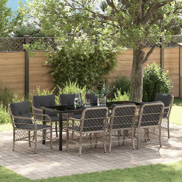 vidaXL Garten Essgruppe mit Kissen 9 pcs Hellgrau Poly-Rattan