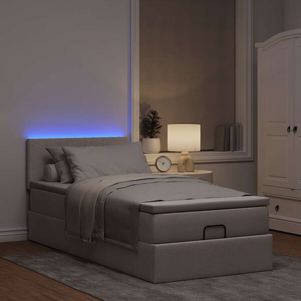 vidaXL Ottomane Bett mit Matratze & LEDs Taupe 90x200 cm Stoff