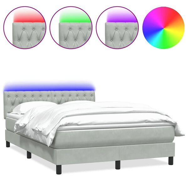 vidaXL Boxspringbett mit Matratze & LED Hellgrau 140x210 cm Samt