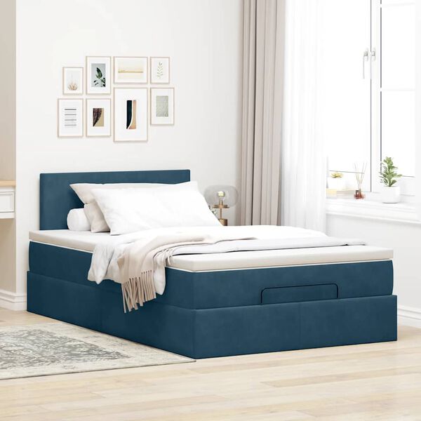 vidaXL Ottoman-Bett mit Matratze & LEDs Dunkelblau 120x200 cm Samt