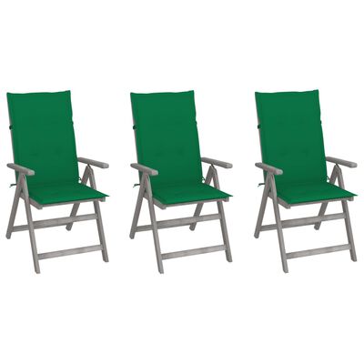 vidaXL Verstellbare Gartenstühle 3 Stk. mit Auflagen Massivholz Akazie