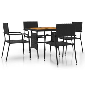 vidaXL 5-tlg. Garten-Essgruppe Poly Rattan Schwarz