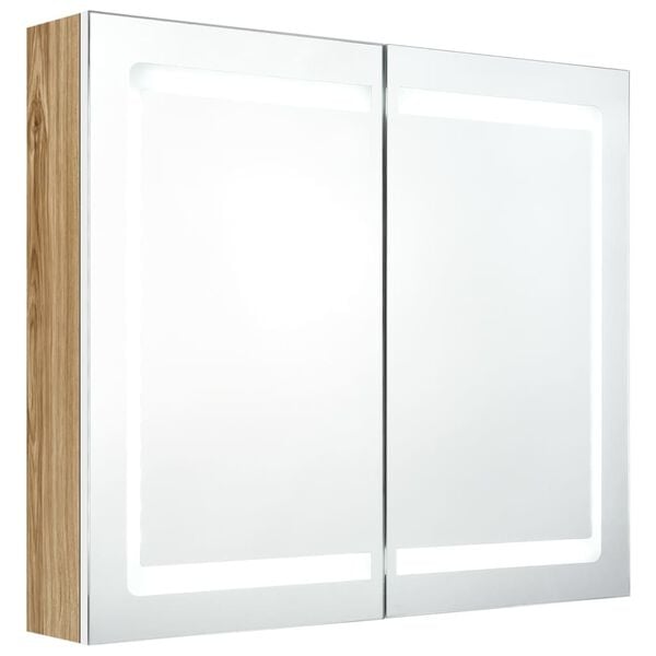vidaXL LED-Spiegelschrank fürs Bad Weiß und Eichen-Optik 80x12x68 cm