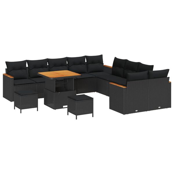 vidaXL Gartensofa-set mit Kissen 13 pcs Schwarz Poly Rattan