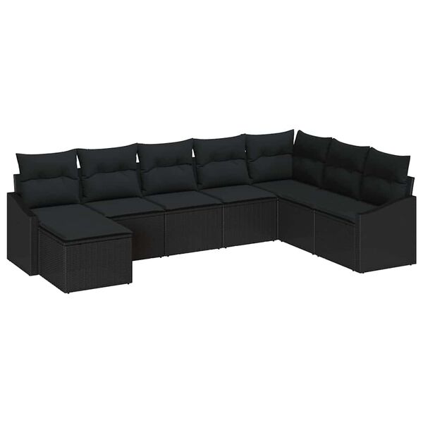vidaXL Sofa Set mit Kissen 8 pcs Schwarz Poly-Rattan