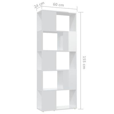 vidaXL Bücherregal Raumteiler Hochglanz-Weiß 60x24x155 cm