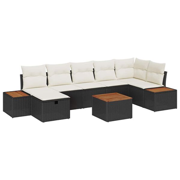 vidaXL Garten-Sofa-Set mit Kissen 8 pcs Schwarz Poly-Rattan