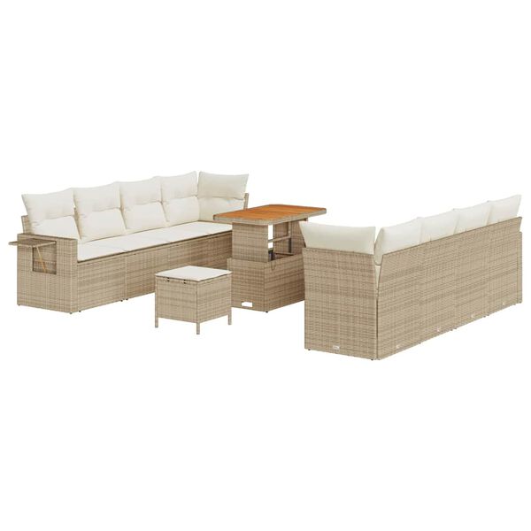 vidaXL Gartensofa-set mit Kissen 11 pcs Beige und Creme Poly-Rattan