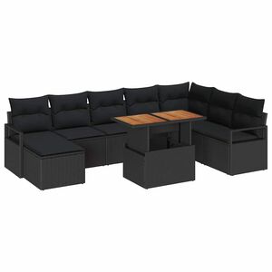 vidaXL Garten-Sofa-Set mit Speicher 9 pcs Schwarz Poly Rattan