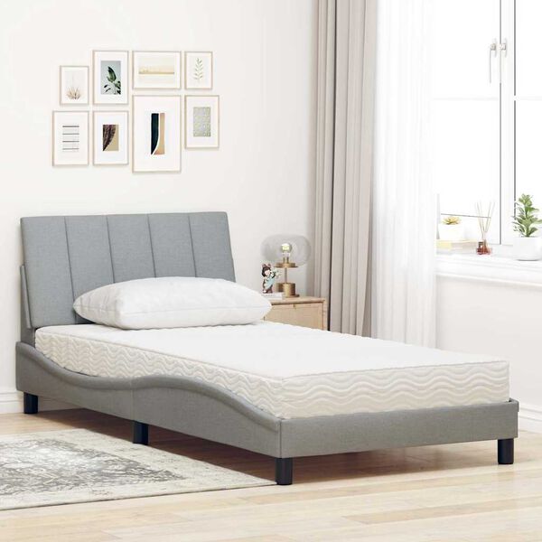 vidaXL Bett mit Matratze "Hanko" Hellgrau 100x200 cm Stoff