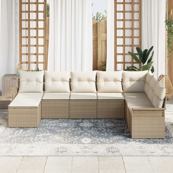 vidaXL Gartensofa-set mit Kissen mit Speicher 8 pcs Beige Poly Rattan