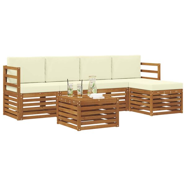 vidaXL Outdoor-Sofagarnitur 6 pcs Natur und Creme Massivholz Akazie