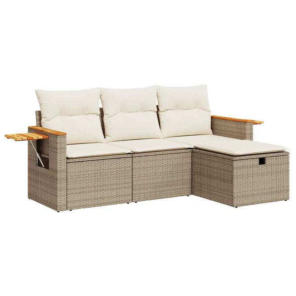 vidaXL 4-tlg. Garten-Sofagarnitur mit Kissen Beige Poly Rattan