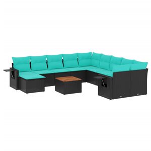 vidaXL 12-teiliges Gartensofa-Set mit Kissen, schwarzes Polyrattan
