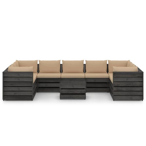 vidaXL 10-tlg. Garten-Lounge-Set mit Kissen Grau Impr&auml;gniertes Holz