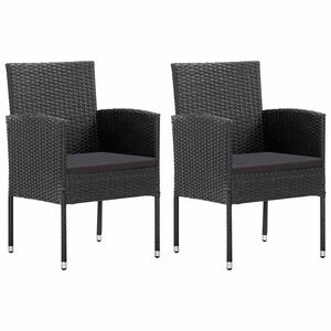 vidaXL Gartenst&uuml;hle mit Kissen in Schwarz 2 Stk. Schwarz Poly Rattan