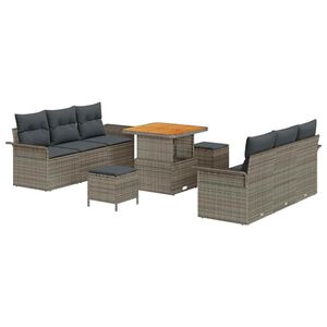 vidaXL Gartensofa-set mit Kissen 9 pcs Grau Poly-Rattan