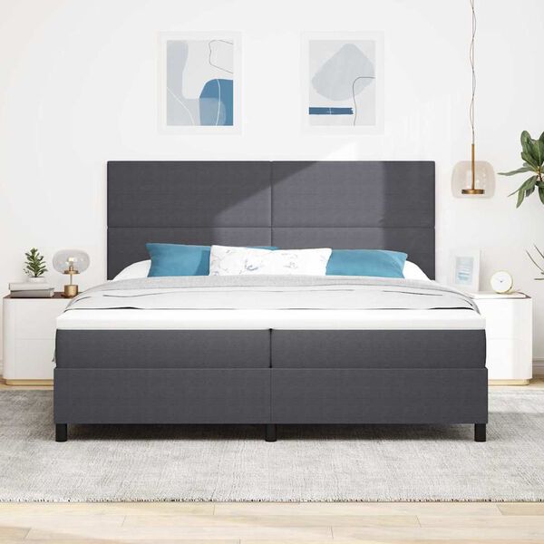 vidaXL Boxspringbett Dunkelgrau und Wei&szlig; 200 x 200 cm Cordstoff
