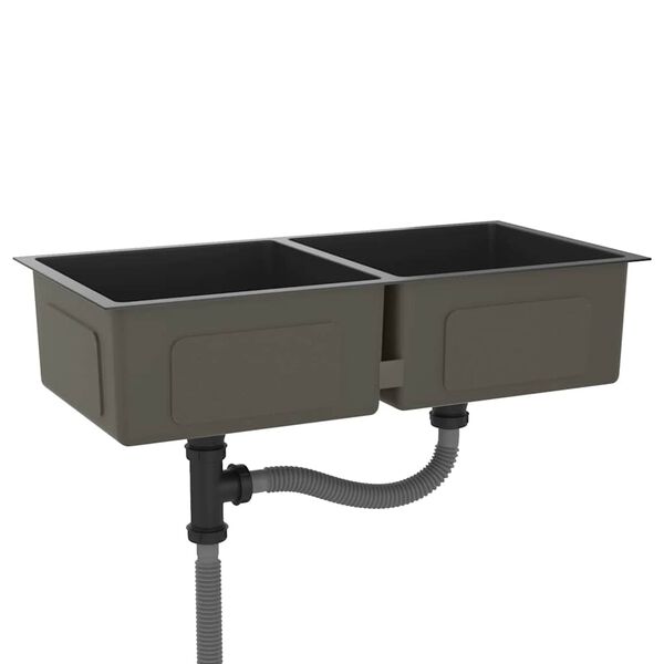 vidaXL Handgemachte Einbausp&uuml;le Schwarz Edelstahl