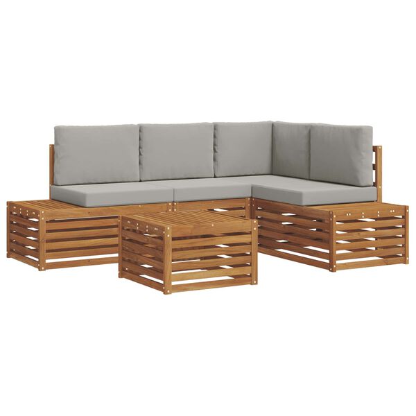 vidaXL Outdoor-Sofagarnitur mit Kissen 5 St&uuml;ck Nat&uuml;rlich und Hellgrau
