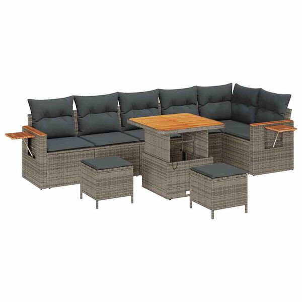 vidaXL Gartensofa-set mit Kissen 11 pcs Grau Poly-Rattan