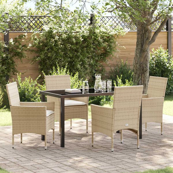vidaXL Garten Essgruppe mit Kissen 5 pcs Beige Poly-Rattan