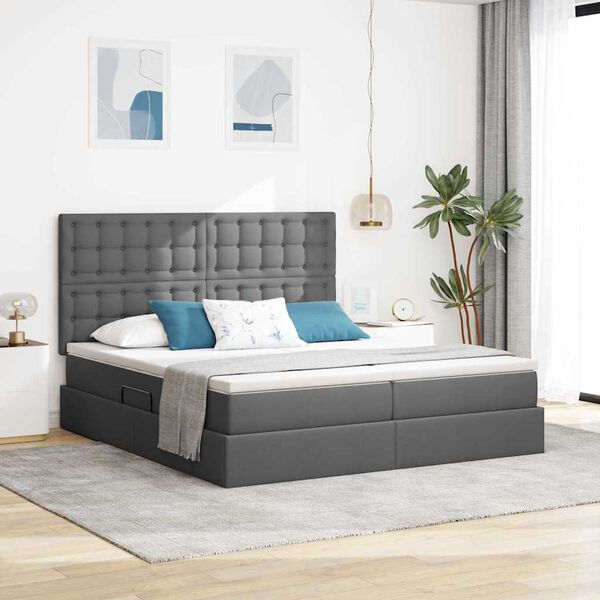 vidaXL Bett mit LED-Lichtleisten Dunkelgrau 180 x 200 cm Stoff