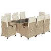 vidaXL 9-tlg. Garten-Essgruppe mit Kissen Beige Poly Rattan