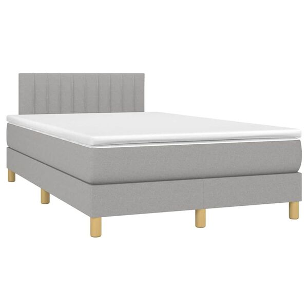 vidaXL Boxspringbett mit Matratze & LED Hellgrau 120x190 cm Stoff