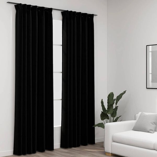 vidaXL Verdunkelungsvorh&auml;nge Haken Leinenoptik 2Stk. Schwarz 140x225cm