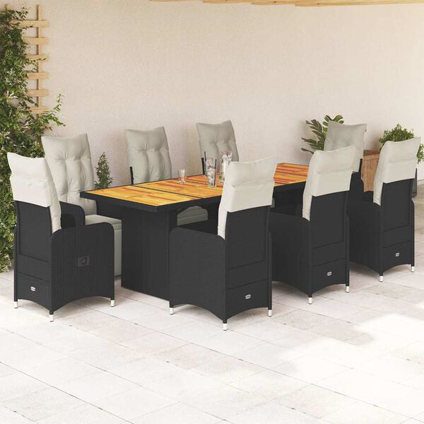 vidaXL 9-tlg. Garten-Bistro-Set mit Kissen Braun Poly Rattan