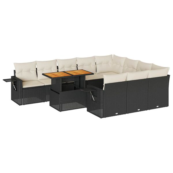 vidaXL 11-tlg. Garten-Sofagarnitur mit Kissen Schwarz Poly Rattan