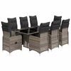 vidaXL 9-tlg. Garten-Bistro-Set mit Kissen Grau Poly Rattan