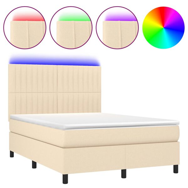 vidaXL Boxspringbett mit Matratze & LED Creme 140x200 cm Stoff