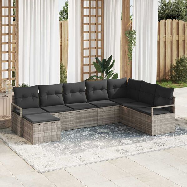 vidaXL Sofa Set mit Kissen mit Speicher 8 pcs Hellgrau Poly-Rattan