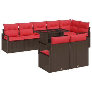 vidaXL Gartensofa-set mit Speicher 9 pcs Braun und Rot Poly-Rattan