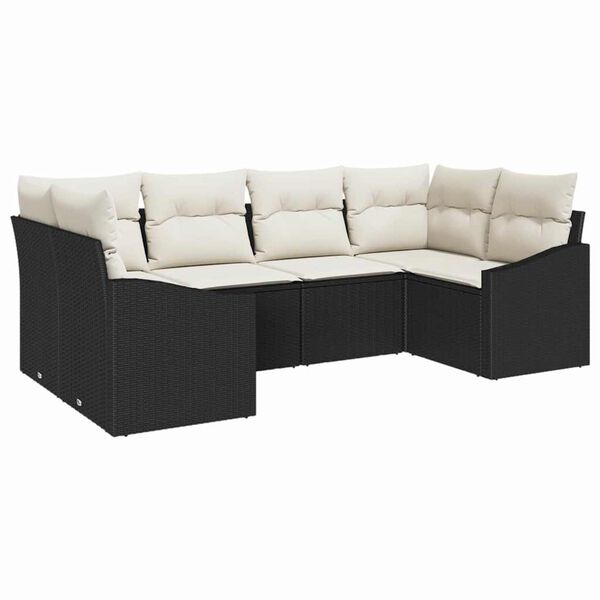 vidaXL Sofa Set mit Kissen 6 pcs Schwarz Poly Rattan