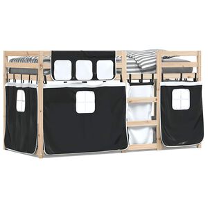 vidaXL Etagenbett mit Vorh&auml;ngen Wei&szlig; Schwarz 90x200 cm Kiefernholz
