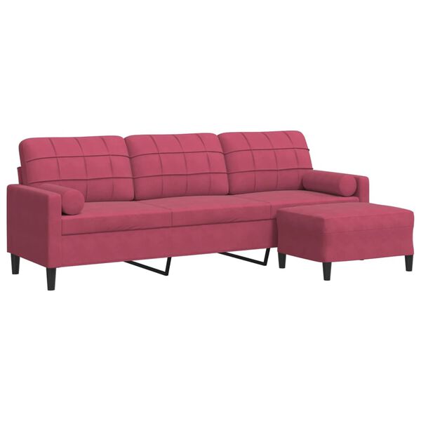 vidaXL 3-Sitzer-Sofa mit Hocker Weinrot 210 cm Samt