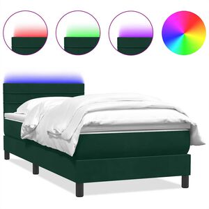 vidaXL Boxspringbett mit Matratze & LED Dunkelgr&uuml;n 80x220 cm Samt