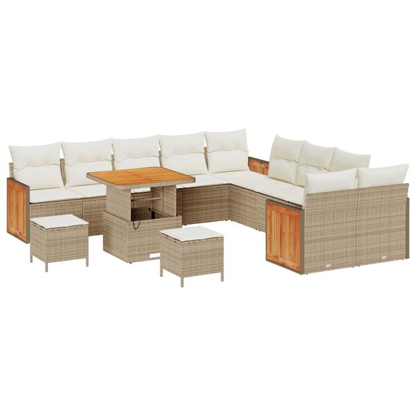 vidaXL Gartensofa-set mit Kissen 17 pcs Beige und Creme Poly-Rattan