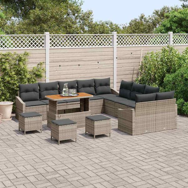 vidaXL Garten-Sofa-Set mit Kissen 13 pcs Hellgrau und Dunkelgrau