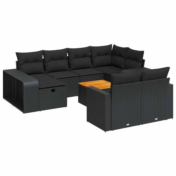 vidaXL 11-tlg. Garten-Sofagarnitur mit Kissen Schwarz Poly Rattan
